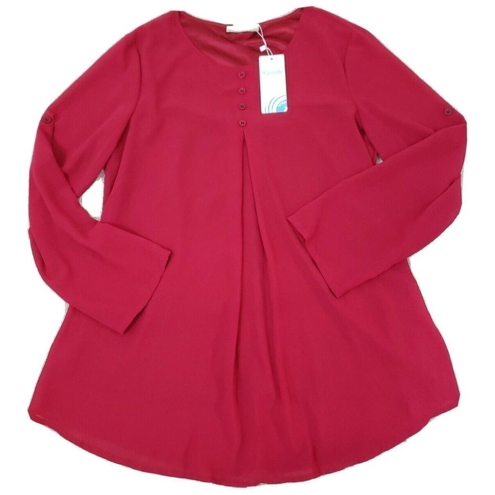 Cestyle ~Women Size L~ Red Long Sleeve Blouse Shirt Top NWT.